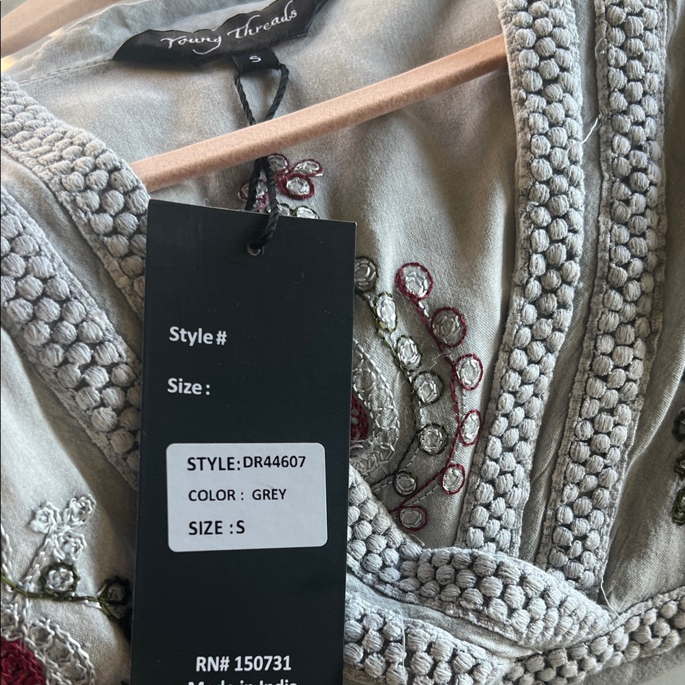 Young Threads Embroidered V-Neck Maxi Dress in Light Gray - Picture 5 of 5